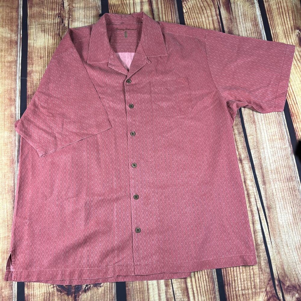 Tommy Bahama Shirt Mens XL Red Silk Geometric Diamond Resort Vacation Tropical